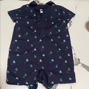 Janie and Jack Navy Sailboat Print Romper